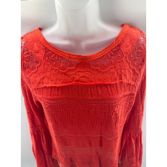 Free People Coral Crochet Knit Lace Bell Sleeve Boho Shirt Womens XSmall - Picture 5 of 9